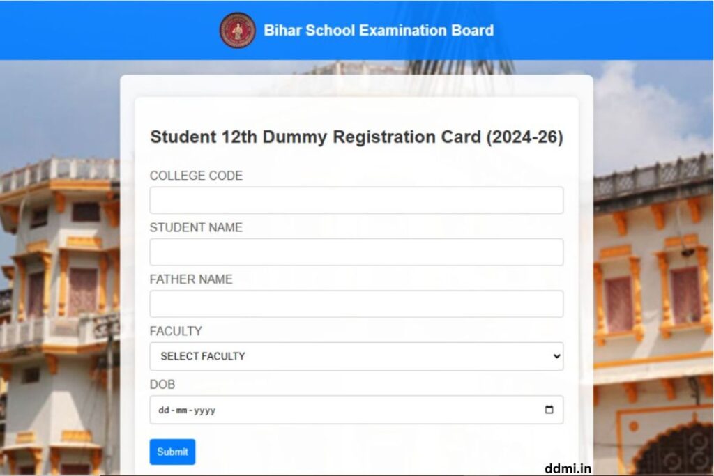 Bihar Board 12th Dummy Registration Card 2026 